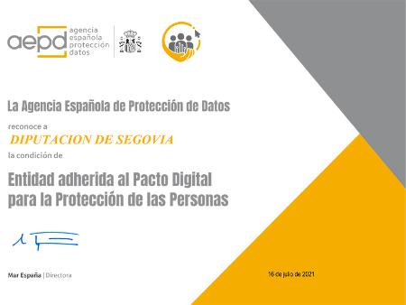 Imagen La Diputación es la primera de España en adherirse al Pacto Digital para la Protección de las Personas de la Agencia Española de Protección de Datos